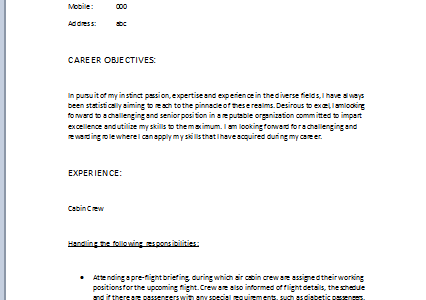 Flight Attendant Resume Sample Flight Attendant Resume Sample
