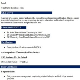 Examination Coordinator Resume Sample