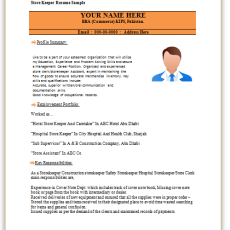 Hotel Store Keeper Resume Sample
