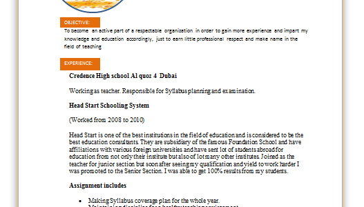 Preschool Teacher Resume Sample