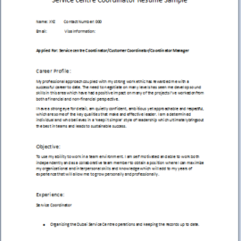 Service centre Coordinator Resume Sample