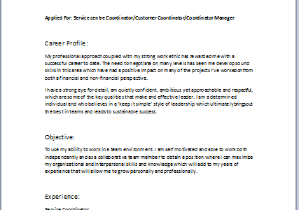 Service centre Coordinator Resume Sample Service centre Coordinator Resume Sample