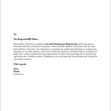 Aircraft Maintenance Engineer Resume Cover Letter Sample