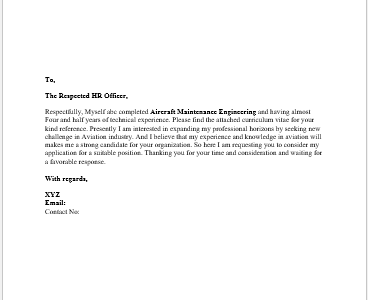 Aircraft Maintenance Engineer Resume Cover Letter Sample