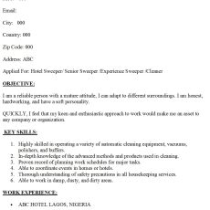 Cleaner Resume Sample