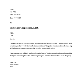 Word Insurance Cancellation Letter Sample